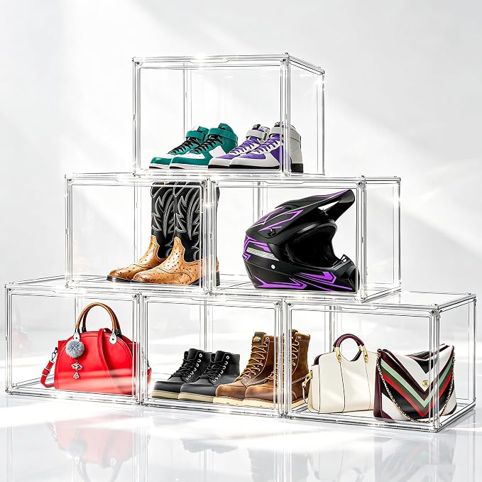 XXX-Large Extra Large Boot & Shoe Acrylic Display Case 17.3'', 1 Pack | Transparent Sneaker Organizer, Clear Plastic Stackable Boot & Shoe Boxes, Large Showcase for Helmet, Handbag, Collectibles