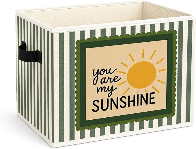 Sunshine Storage Bin, Foldable Fabric Basket for Kids Room Nursery | Foldable fabric storage bin with sunshine quote design for toys, books, clothes, nursery, bedroom, and playroom use.