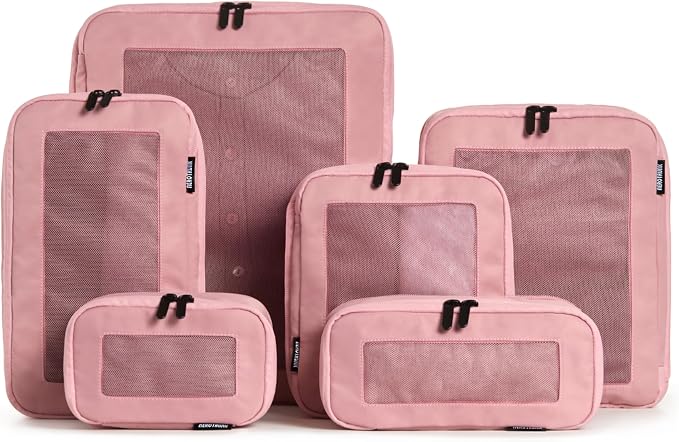 Compression Packing Cubes for Travel, 6-Pack, Pink | Solves overpacking, 6-Piece set fits most suitcases, 50% Space savings, Compression luggage organizer bags