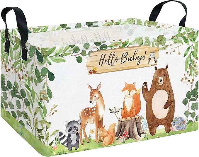 Rectangle Foldable Storage Basket Handles For Home, Forest Animals | Waterproof canvas material, reinforced handles, perfect for shelf use, organizes clothes, daily items and pet supplies
