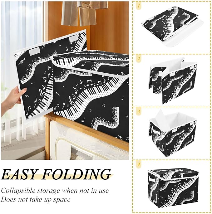 Piano Music Note Storage Bins with Lids Large Storage Basket with Handles Foldable Fabric Storage Box Organizer for Clothes Closet Cabinet Home Office Bedroom
