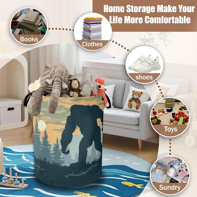 Laundry Basket Big Foot Forest Collapsible Laundry Baskets Waterproof Oxford Cloth With Handles,Sunset Laundry Hamper Clothes Storage Bucket Toy Organizer for Bathroom/Nursery/Bedroom 16" x 20.8"