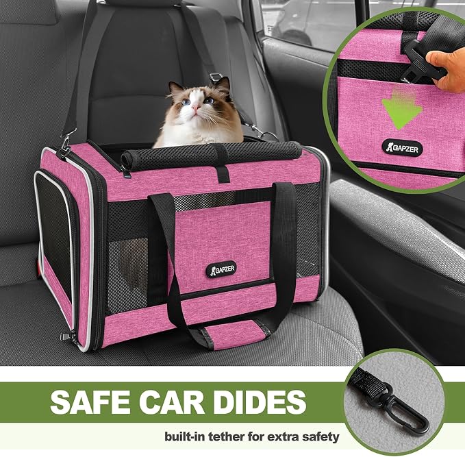 GAPZER Cat Carrier 18x11x11 Delta Airline Approved, Pet Plane Travel Crate | Soft Teacup Dog Bag 12 lbs, Yorkie Taxi Kennel Easy Load, Carrying Case for Kitten Cat up to 15 pound, Toy Poodle Mesh Cage