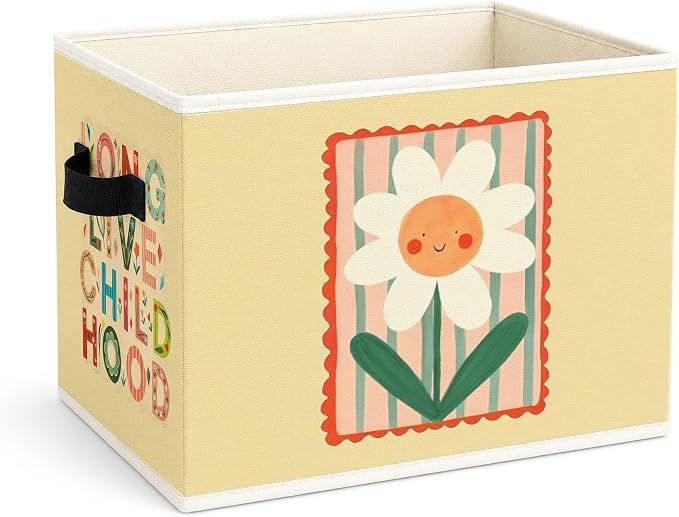 Childhood Storage Bin, Live Childhood Floral Foldable Fabric Basket | Foldable floral fabric organizer with Live Childhood design for nursery, bedroom, playroom, toys, books, and clothes