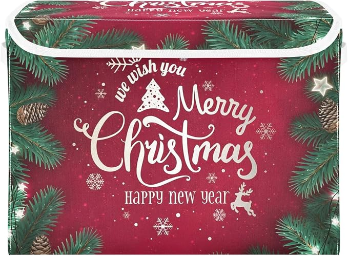 senya Christmas Storage Baskets Merry Christmas Happy New Year | Collapsible Storage Bins with Lids Boxes Clothes Baskets for Organizing