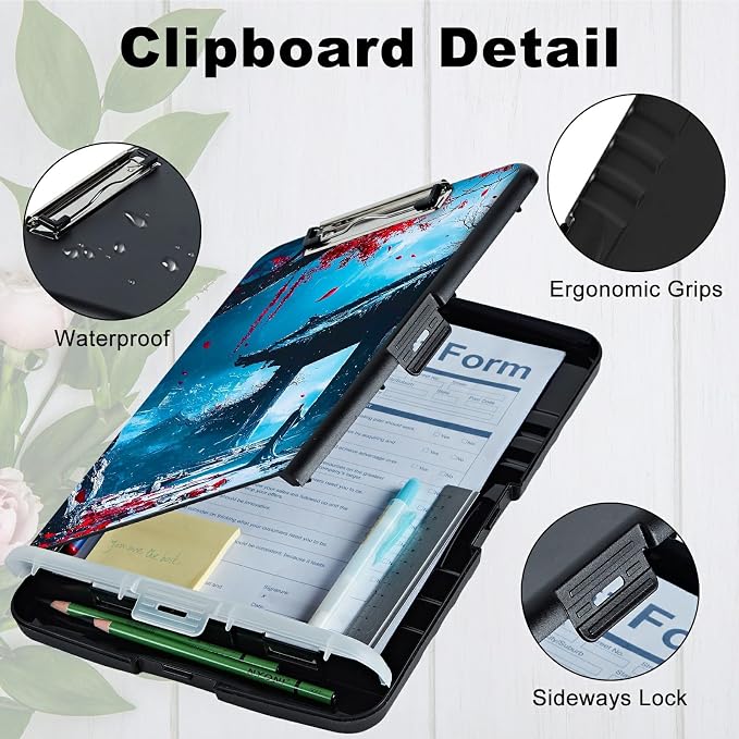 Red Leaf Castle A4 Clipboard with Storage Pen Holder, Clipboards Organizer Nursing Clipboard Foldable File Folder Plastic Clipboard Folio Clip Board for Office Students Classroom Doctor