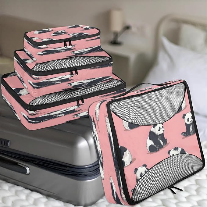 Packing Cubes for Travel, Precious Pandas Travel Luggage Packing Organizers for Women Men, Large Custom Toiletries Bag for Clothes Shoes, Cute Panda