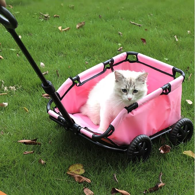Folding Pet Transport Cart Wagon Pet Carrier Wagon Transport Cart Four-Wheel with Wheels for Outdoors