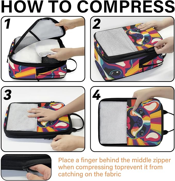 Funny Dog 6 Set Compression Packing Cubes Puppy Pet Expandable Packing Organizer for Travel Accessories Luggage Suitcase Bag