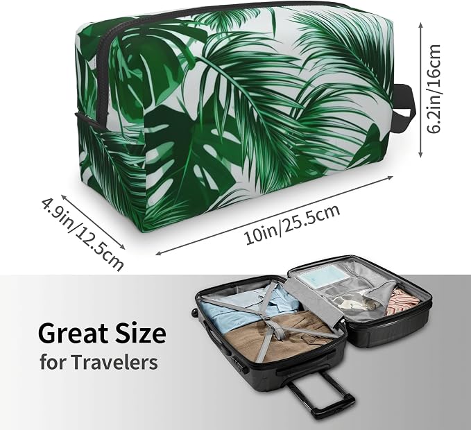 Tropical Palm Leaf Makeup Bag - Durable 600D Oxford Fabric Travel Cosmetic Bag, Shockproof Foam Padded Toiletry Organizer for Gym & Daily Use 10x6.2x4.9 Inch