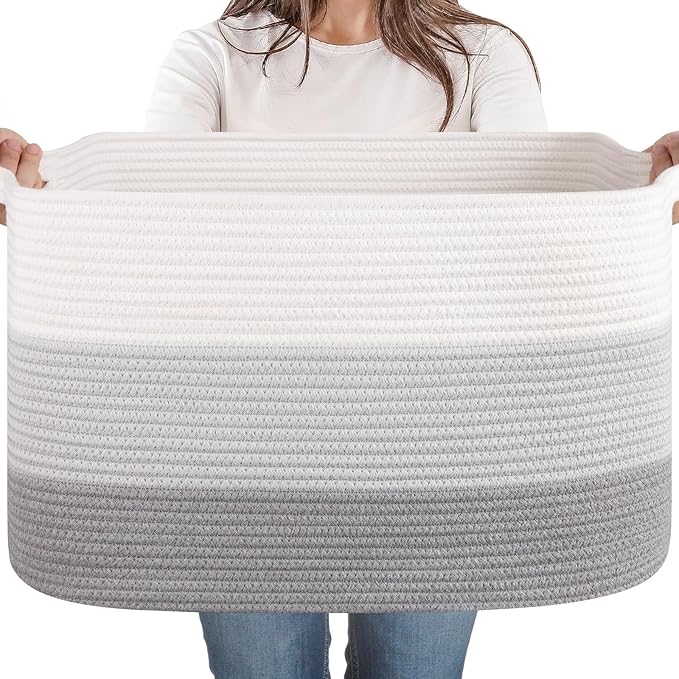 65L Large Woven Blanket Basket for Living Room, 19.7"x15.7"x11.8" | Nursery Laundry Hamper with Handle for Organizing Blankets, Pillows, Toy Storage With Handle, Large Baskets for Organizing