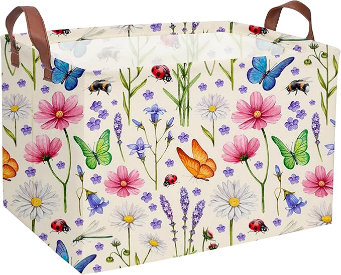 Essme Rectangular Flower Basket,Storage Bins Organizer with Handles for Room Decor, Gift Basket,Shelf Basket.(Flowers)
