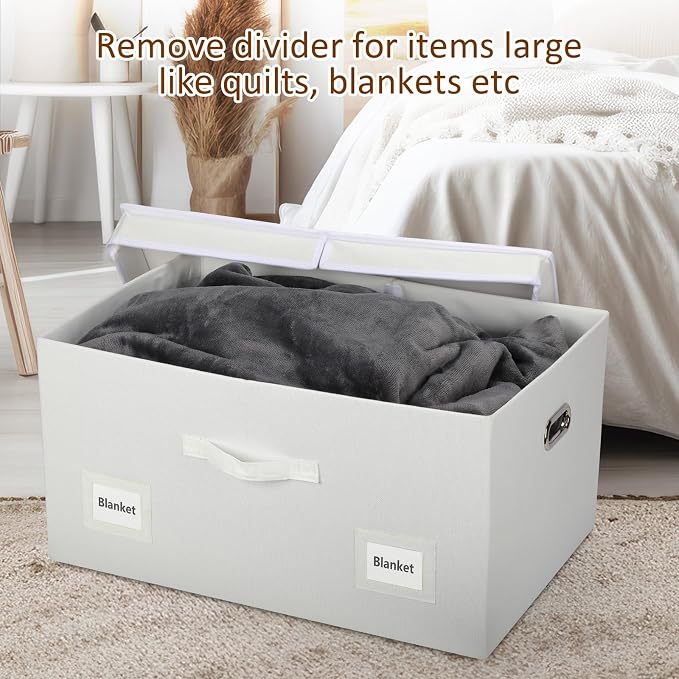 Graciadeco 75 Quarts Extra Large Decorative Storage Bins with Lids, 3 Packs White Collapsible Storage Bins with Lids, Stackable Storage Bins Decorative Box Storage With Lid Extra Large | 75 Quarts 3 Pack White Collapsible Stackable Linen Fabric 4 Handl...