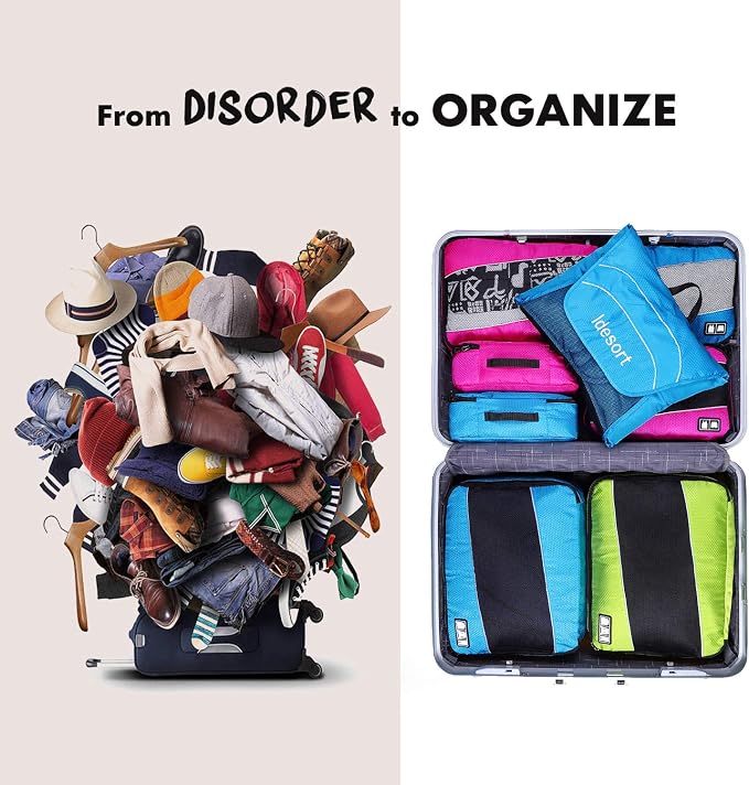 Packing Cubes large Luggage Organizers Bags For Travel Organizing Clothes | Mixed Color 8 Set Suitable family or two-person trips; breathable mesh make easy to sort; durable and convenient to store