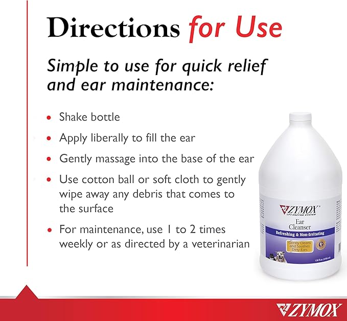 Zymox Ear Cleanser Solution for Dogs and Cats, 1 Gallon