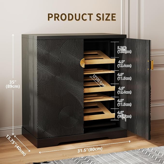 Vlsrka Shoe Storage Cabinet with Doors and 6 Tier Rotating Shelves, Black | Suitable for 18 Pairs Shoe Organizer, Freestanding, Pull Out Shoe Rack, Wooden Entryway Cabinet for Hallway, Closet, Indoor