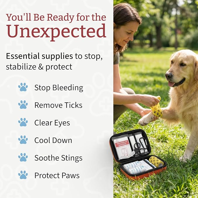 Dr Brahmsy’s Pet First Aid Kit for Dogs and Cats - Vet-Approved Essential Survival and Emergency Supplies for Home, Travel, Camping, Hiking - Packed in a Portable Waterproof Pouch - 45-Piece Set