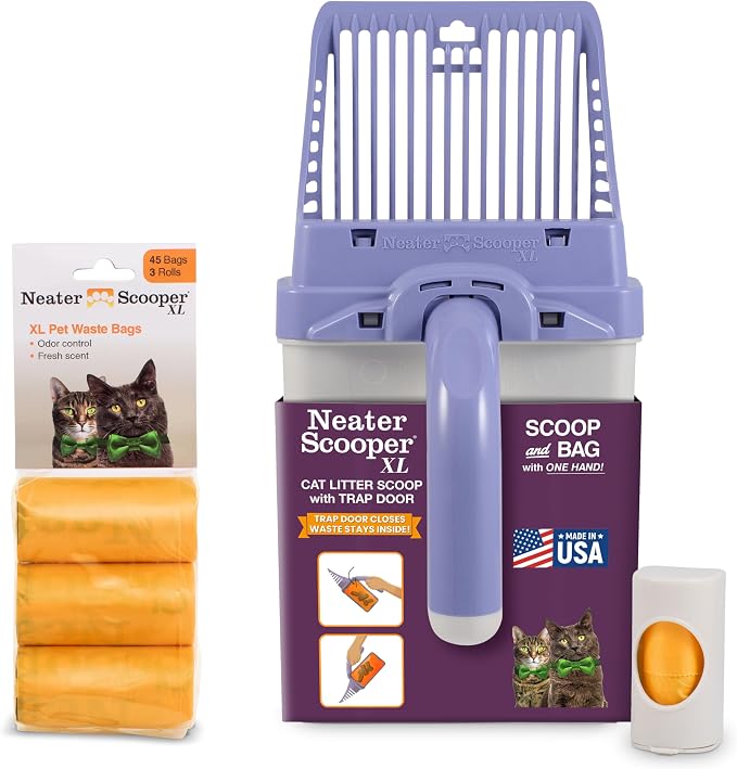 Neater Pet Brands Neater Scooper XL Cat Litter Scoop, 60 Refill Bags – Extra-Large Capacity Mess-Free Cat Litter Scooper with Bag for Large & Multiple Cats, Spill-Proof Litter Box Scooper with Holder