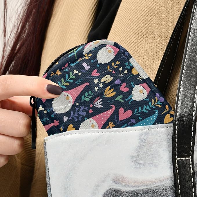 Fustylead Cute Gnome Hearts and Flowers Travel Pill Organizer Bag with Zipper Small Pill Box 7 Day Pill Case for Purse Storage Weekly Vitamin Medicine Supplement