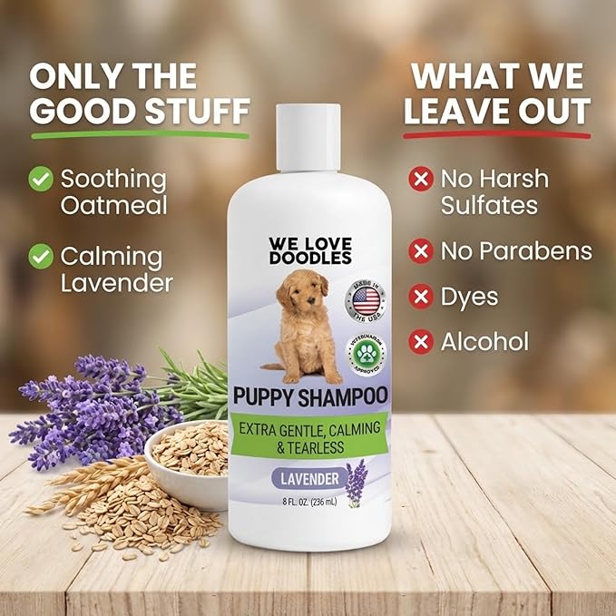 Puppy Shampoo & Conditioner | Made in USA | Tear Free | Best Shampoo for Puppies | Sensitive & Itchy Skin Wash | Oatmeal Bathing | Tearless, Lavender, 8oz [We Love Doodles]