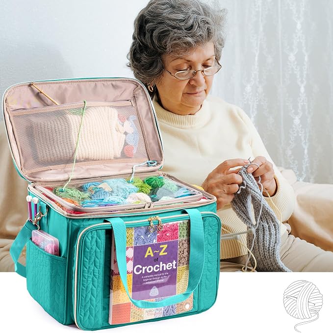 MYBAGZING Large Yarn Storage Bag,Crochet Bag Organizer,Yarn Bags for Crocheting,Crochet Storage Bag with Pockets for Crochet Hooks, Crochet Accessories,Knitting Bags,Gifts for Crocheters