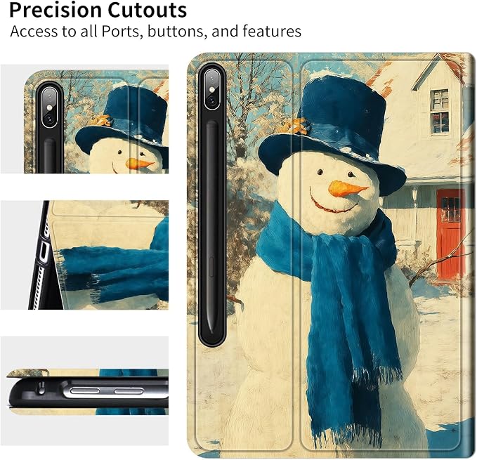 Case for Samsung Galaxy Tab S10+ Plus 2024/ S9 FE Plus/ S9 Plus 12.4" 2023 | Slim Leather Smart Cover with Multi-Angle Anti-Slip Stand [Auto Wake/Sleep] Shell for Women Men, Blue Towel Snowman