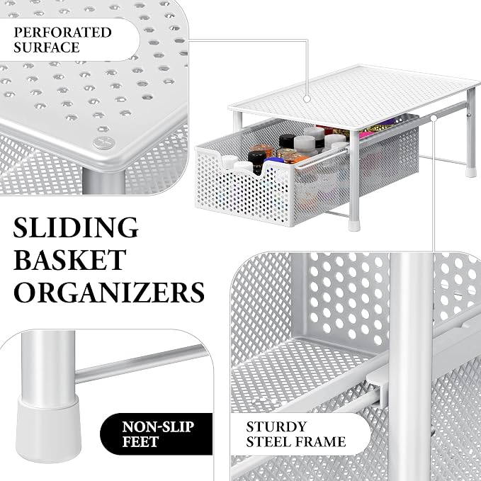 Simple Houseware Stackable Cabinet Basket Drawer Organizer, White