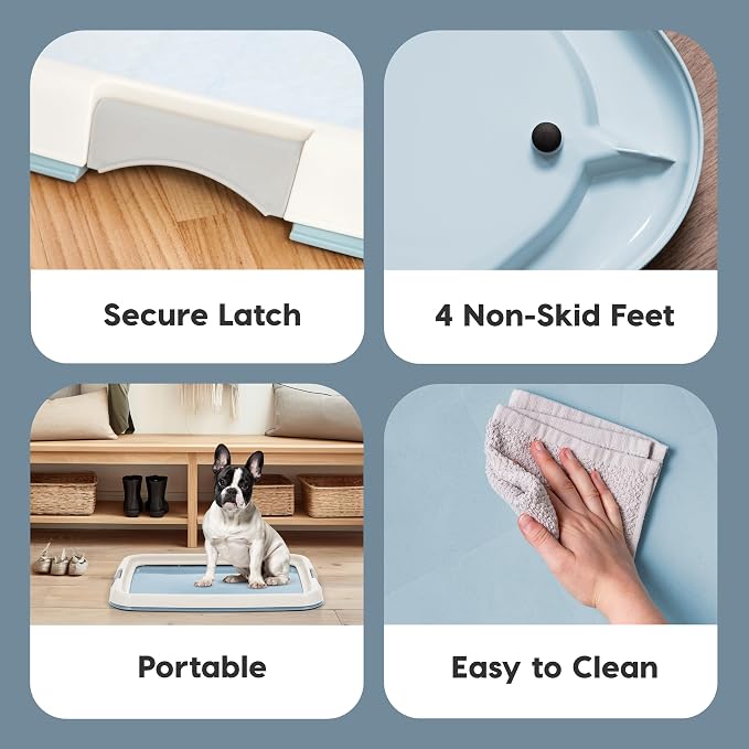 IRIS USA Pee Pad Holder, Fits 17x23 Pads, Blue, Made in USA | Dog Training Pad Holder, Holds Pads in Place, Leakproof Design, Secure Latches, Non-Skid Feet, Easy Clean Surface