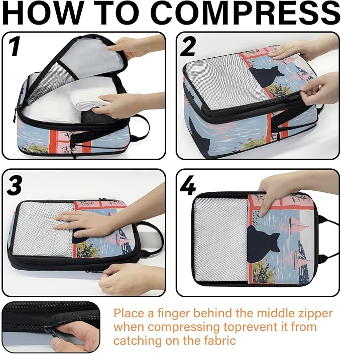 Cute 6 Set Compression Packing Cubes Black Cat Expandable Packing Organizer for Travel Accessories Luggage Suitcase Bag
