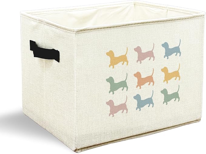 Colorful Dachshund Dog Toy Basket, Dog Home Decor, Dachshund Lovers Gifts Collapsible Pet Dogs Toy Storage Bin Box Basket Organizer, Pet Supplies for Dogs