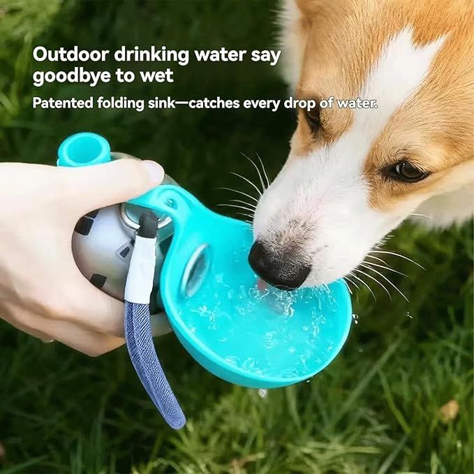 Portable Dog Water Ball, Foldable Pet Water Bottle – Portable, Leak-Proof & Perfect for Travel, 304 Stainless Steel Large-Capacity (287ml) Cup with Foldable Silicone Bowl (Pink)
