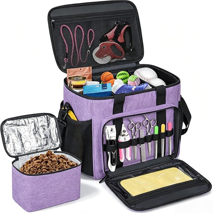 GMAK Pet Grooming Bag,Pet Hair Clipper Organizer Grooming Bag for Equipment | Dog Grooming Tote Bags Pets Tools Supplies Organizer for Dog Cat Equipment, Grooming Tools and Accessories, Purple
