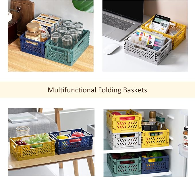2 Pack Stackable Storage Crates, Plastic Foldable Baskets Small Blue | Easy-carry handles, suitable for toys books groceries office supplies and household storage for home office shopping