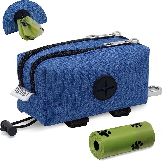 Dog Poop Bag Holder with Treat Pouch, 2 Zipper Pockets & Leash Clip | Waste Bag Dispenser with 1 Roll Poop Bags, Quick Access Treat Storage, Hands-Free Design for Dog Walking, Training & Travel