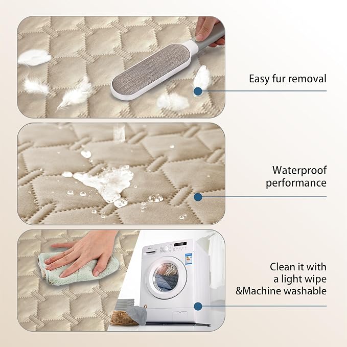 gogobunny 3X Stronger Waterproof Pet Blanket, Scratch Proof Furniture Protector for Dogs Cats, Reversible Cover 68x82 Inch, Dark Beige
