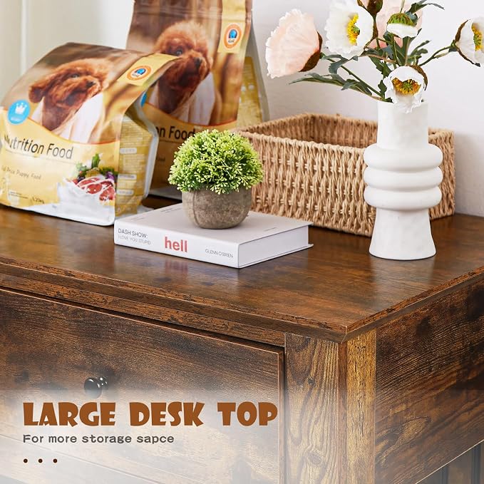 LEMBERI 44 Inch Large Dog Crate Furniture, Wooden Dog Kennel End Table with Storage Drawers, Decorative Pet Cage Dog House Indoor for Dogs, Brown