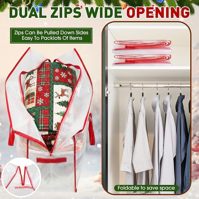 6 Pack Extra Large Moving Bags, 126 Gal Heavy Duty Storage, Red | Clear Waterproof Storage Bags with Reinforced Handles Zipper, For Clothes Bedding Seasonal Decorations Holiday Organizer