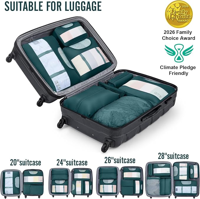 Veken 10 Set Packing Cubes for Travel Essentials, Suitcase Organizer Bags in 4 Sizes, Carry-On Luggage Accessories with Laundry Bag, Airplane Must Have with 99-Count Mesh Holes