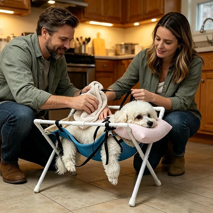 Pet Grooming Hammock - Foldable Heavy Duty Dog Restraint Stand | Washable Mesh Support Sling, Anti Slip Frame, Joint Cushion, Secure Setup for Small Medium Pets Home Salon Bathing