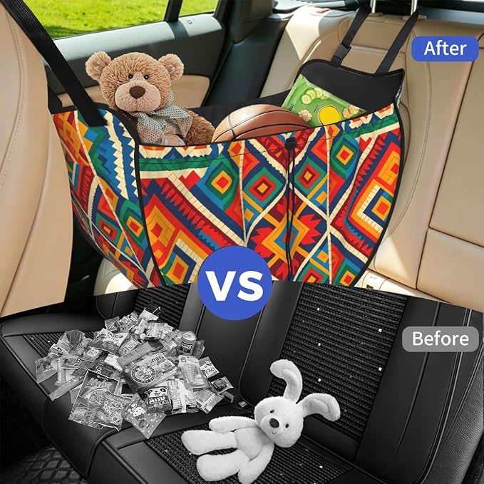 Guatemala Weave Car Seat Organizer-Backseat Storage Bag for Travel | Waterproof Durable. Holds Snacks Gear Essentials. Fits Most Cars.