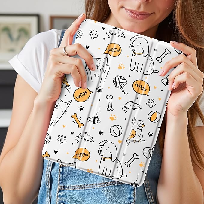 Cute Pets Animal Case for 10.2" iPad 9th/7th/8th Generation, Clear TPU Smart Stand Back Cover with Pencil Holder, Auto Wake/Sleep Protective Case for iPad 2021/2020/2019
