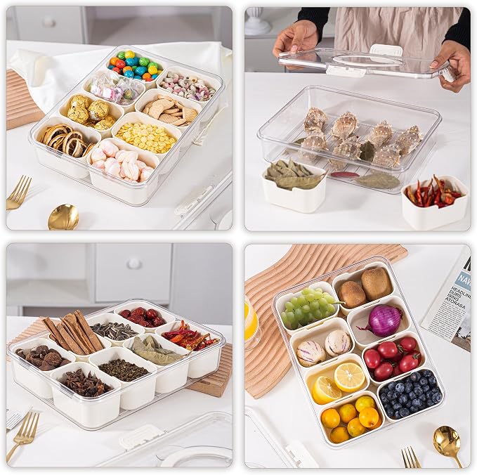 Amzcku Divided Serving Tray with Lid and Handle - Snackle Box Charcuterie Container (Pack of 2)