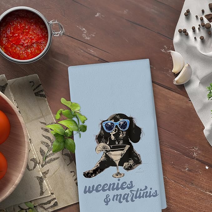 Dachshund Cocktail Kitchen Towels - Wiener Dog Dachshund Kitchen Decor, Dachshunds Gifts for Women, Funny Weenies Martinis Hand Towels for Kitchen Decorative 16x24 Inch