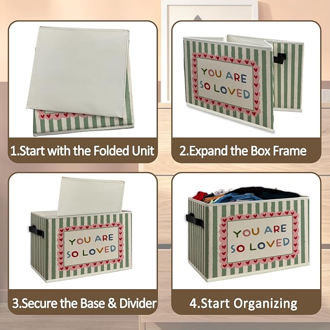 Inspirational Kids Nursery Cube Storage Bins with Handles, You Are So Loved Collapsible Fabric Storage Basket Boxes Books Clothes Organizer for Kids Boys Girls Room Bedroom Bathroom