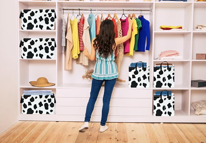 Kid Storage Basket Gift Shelf Basket Toy Storage Bin, Nursery Basket Organizer Box for Children Room Deco With Handles (Cow pattern)
