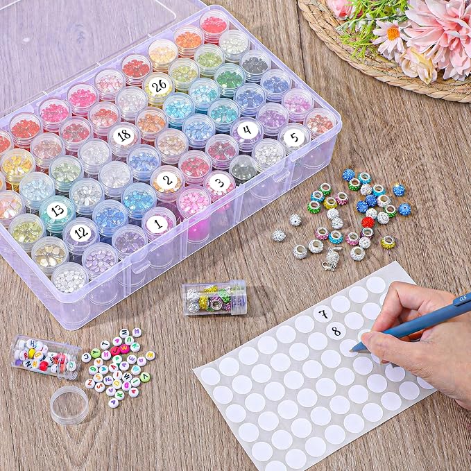 2 Pack 60 Grids Bead Organizers and Storage Diamond Art Storage | Durable Pet Material, Portable Diamond Art Storage, Small Storage Container, for Beads Seeds Glitter Rhinestones