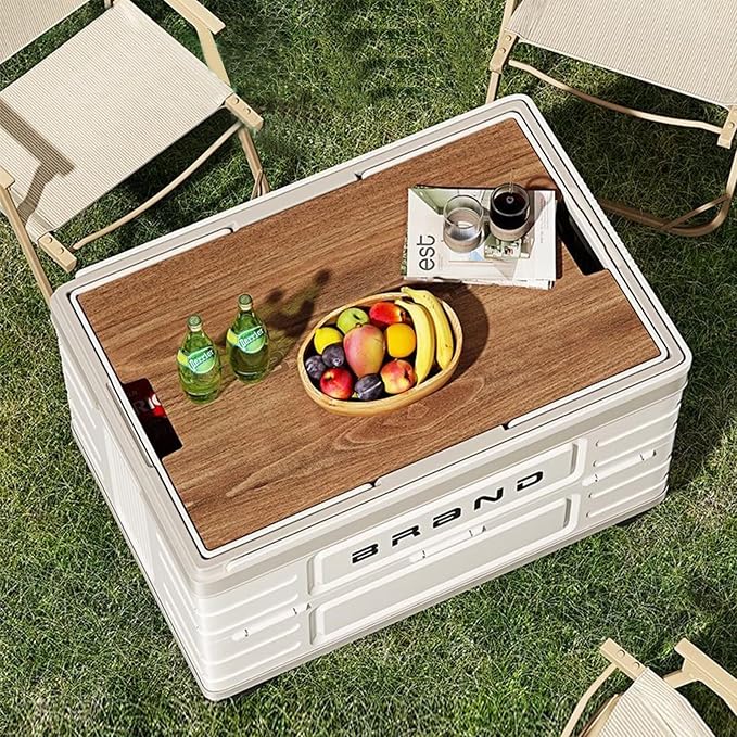 Foldable Storage Container with Wheels, Durable Plastic Box with Lid for Handbags, Clothes, Books - Space-Saving Home Organizer, Beige