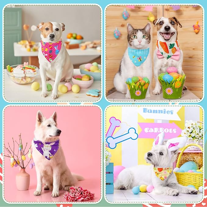 Sanwuta 30 Pieces Easter Dog Bandanas Easter Dog Bibs Holiday Pet Costume Outfit Triangle Scarf Kerchief for Small to Medium Pet