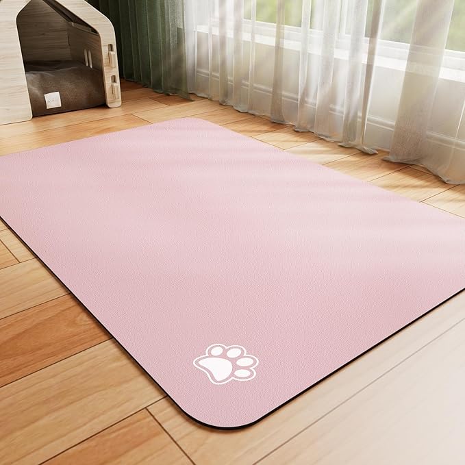 HotLive Dog Food Mat - Absorbent Cat Mat for Food and Water, No Stains Pet Feeding Bowl Mat, Easy to Clean Pet Placemats, Quick Dry Dog Water Dispenser Mat for Messy Drinkers | Paw Pink 18"x34"