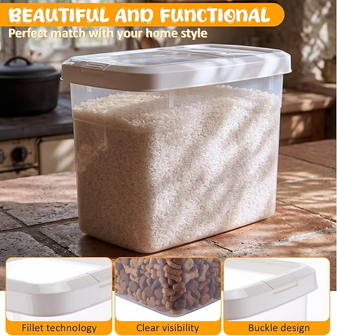 2 Pack 18 Lbs Airtight Dog Food Storage Container with Scoops | 2 Measuring Cups, Flip Lids, Clear Bins with Markings, Preserve Freshness, Pet Dog Cat Rice Grain Treat Storage
